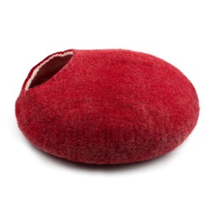 Yeti Pet Cave Pet Bed for Cats and Small Dogs, 100% New Zealand Wool, Red - 1 of 4