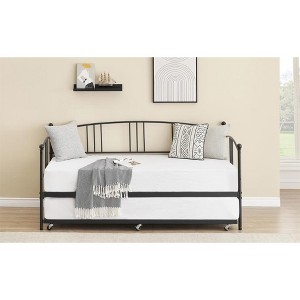 Twin Metal Daybed with Trundle,Twin Size Daybed Frame with Pullout Trundle 6 Casters,Steel Slat Support Guest Sofa Bed for Living,Bedroom,Apartment - 1 of 4