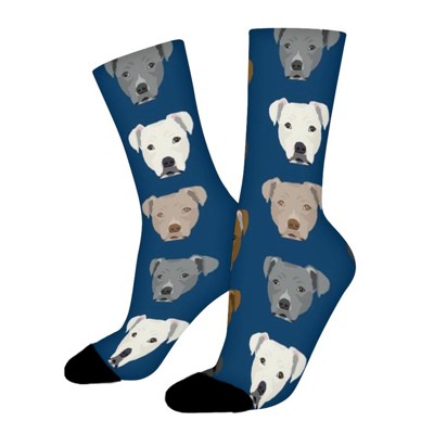 Pitbull Heads Women Printed Crew Socks Funny Funky Socks Soft Polyester Novelty Gifts for Artists Men