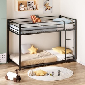 JOYMOR Bunk Bed Twin Over Twin, Metal Twin Size Bed Frame with Safety Guardraild for Boys , Profile Space Saving Design - 1 of 4