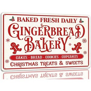 Lomsoe Baked Fresh Daily Gingerbread Bakery Tin Sign Funny Christmas Metal Sign Retro Santa Sign Christmas Wall Art Decor For Home Cafe Shop 8x12 Inch - 1 of 1