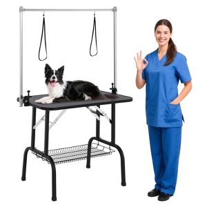 GustoWave Dog Grooming Table 46'' Portable Adjustable Height Trimming and Drying Table with Noose and Mesh Tray, Supports Up to 330LBS - 1 of 4