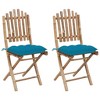 vidaXL: 2X Folding Bamboo Patio Chairs with Cushions - Garden Furniture for Outdoor/Deck/Patio - Light Blue, Weather Resistant - 2 of 4