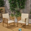 Patio Bistro Set, 3 PCS Dining Set with Foldable Slatted Table, Acacia Wood Frame Dining Armrest Chair with Polyester Cushions-Coolbibila - 2 of 4