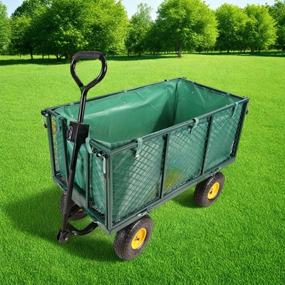 FURNIinspire Wheelbarrows And Lawn Carts Flower Cart Garden Flower Cart, Multi Function Wagon Cart With Handle, Green, 44“*20"*41"