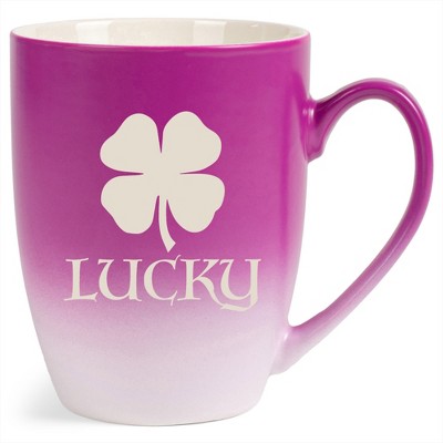 100 North Four Leaf Clover 10 Ounce Pink and White Two Toned Ombre, Comfortably Fits Your Hands, Ceramic Tea Coffee Cup Mug, Lucky