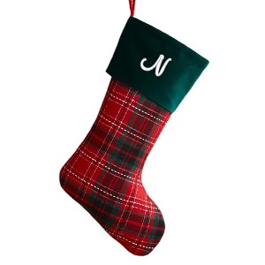 Personalization Mall Holiday Plaid Embroidered Initial Stocking - 1 of 3