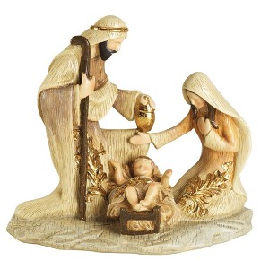 Dicksons Holy Family Tan and Gold Tone 6.5 Inch Resin Christmas Tabletop Figurine - 1 of 2