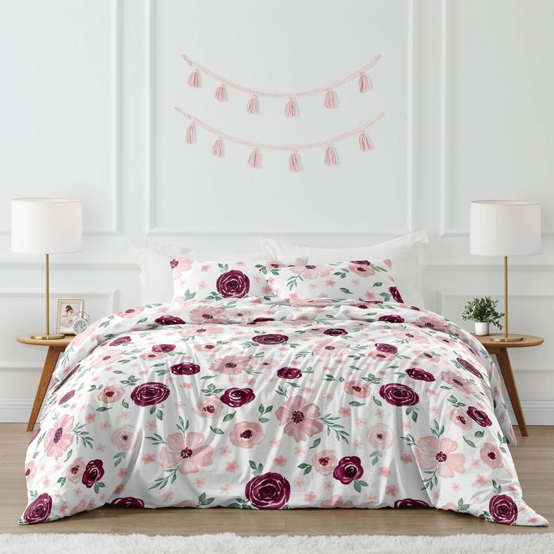 Watercolor Floral Bedding Set Burgundy Wine/Pink - Sweet Jojo Designs, 1 of 8
