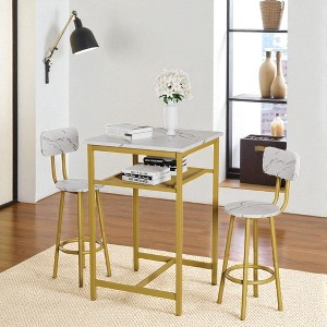 Mshliw 3-Piece Bar Table Set with 2 Bar Stools and Backrests, Compact Pub Table with Metal Frame and MDF Top for Kitchen or Apartment - 1 of 4