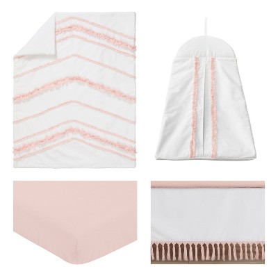 White and Blush Pink Cotton Boho Fringe Toddler Comforter Set