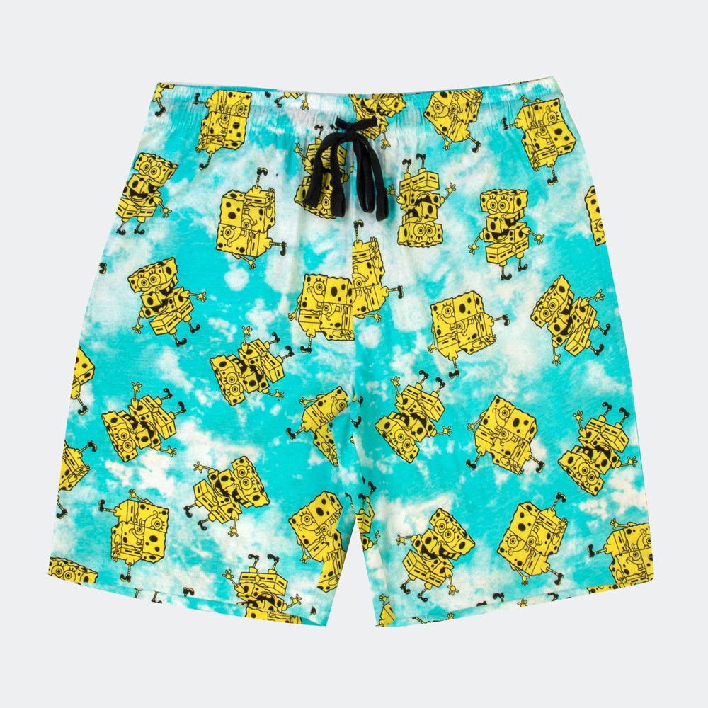 Size M Men's SpongeBob 9" Tie-Dye Pull-On Shorts - Blue/Yellow/White M