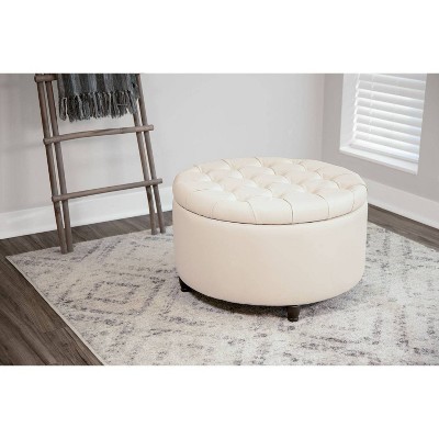 Large Round Tufted Storage Ottoman with Lift Off Lid - WOVENBYRD