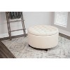 Large Round Tufted Storage Ottoman With Lift Off Lid Cream Faux Leather ...