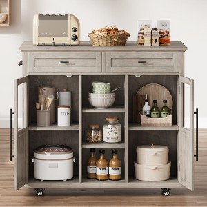 Kitchen Island with Storage, 41" Drop Leaf Table, Mobile Coffee Bar Station, 2 Cabinets, 2 Drawers, 3 Shelves - 1 of 4