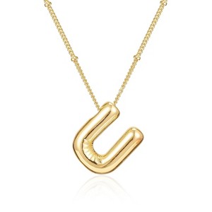 Bubble Letter Initial Necklace for Women, 14K Gold Plated Personalized Birthday Gift - 1 of 4