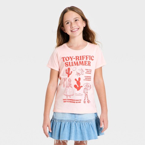 Toy Story Girls' Disney Toy Story "Toy-Riffic Summer" Short Sleeve Graphic T-Shirt - Peach Orange M