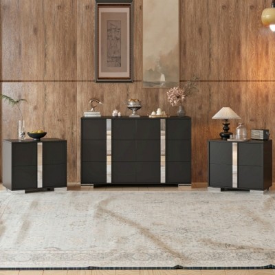 Modern Mirrored 6-Drawer Dresser with 2 Bedside Tables, 3-Piece Storage Cabinet Set for Bedroom, Living Room, or Entryway – The Pop Home