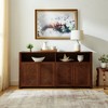 Gulches 63 Inch Mid Century Modern Rattan Sideboard Natural Buffet Cabinet Adjustable Shelves 2 Outlet Holes Large Storage Media Console Walnut - 3 of 4