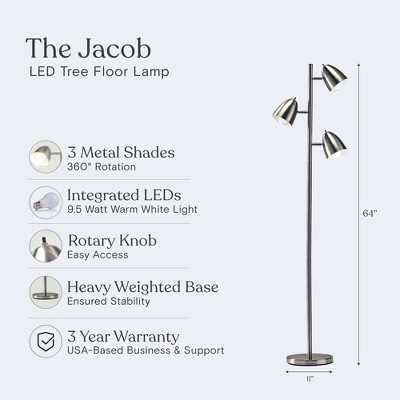 Jacob Adjustable 3-Light Nickel Floor Lamp with Google Assistant