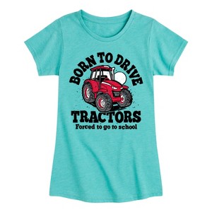 Girls' - Instant Message - Born To Drive Tractors School Fitted Short Sleeve Graphic T-Shirt - 1 of 4