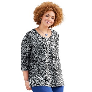 Catherines Women's Plus Size Liz&Me Knit Henley Top - 1 of 4