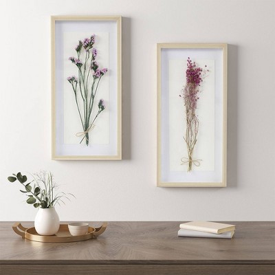 Framed Wall Art Set of 3 Pressed Flower Frame Hanging Floral Décor 812  Inches &160 