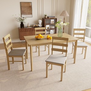 PAGED Modern Kitchen Table Wood Dining Table and Chair Set Including 1 Rectangle Table + 4 Back Chairs for Living Room - 1 of 4
