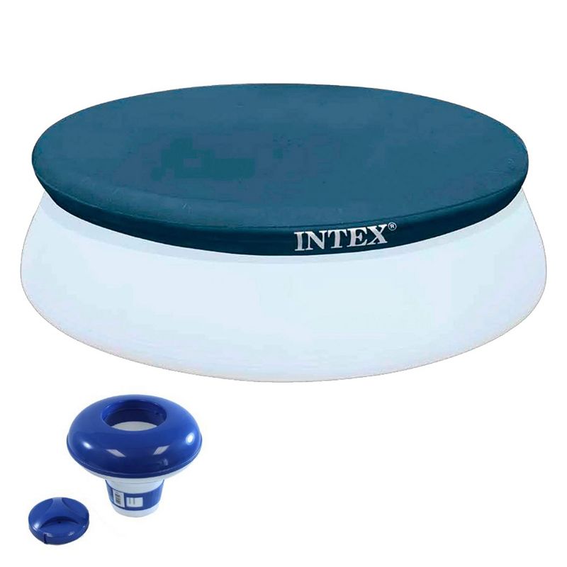 Intex 8 Foot Round Protective Cover for Above Ground Outdoor Swimming Pools with 7 Inch Floating Chlorine Dispenser, (Pool Not Included), 1 of 7