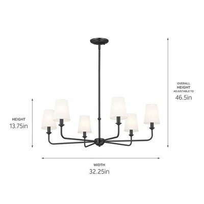 Black Steel 6-Light Chandelier with Fabric Shades