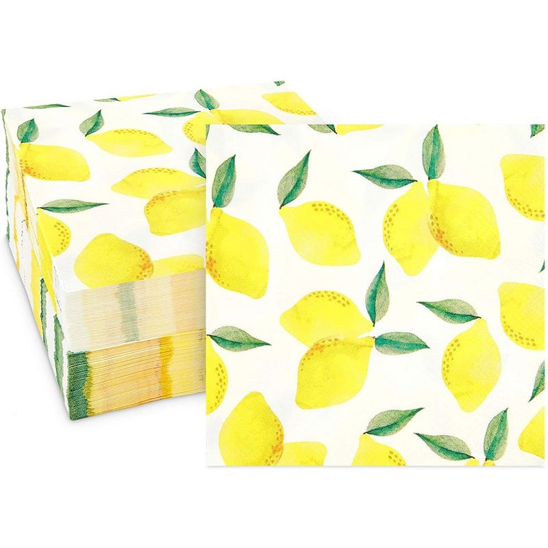 Sparkle and Bash 100 Pack Lemon Cocktail Napkins for Birthdays, BBQs, and Summer Gatherings, Fruit Themed Party Supplies (5 In), 1 of 8