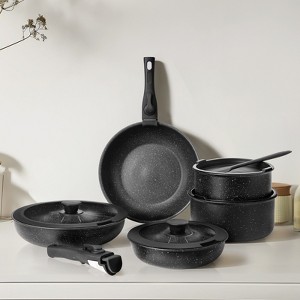 Non Stick Pots and Pans Set, 12pcs Kitchen Cooking Pots and Frying Sauce Saute Pans Set with Kitchen Utensils and Lid, Black - 1 of 4