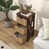 Costway 1/2 PCS 3-Tier Nightstand with 3 Seagrass Baskets Rubber Wood X-Shaped Frames 3 Drawers - image 4 of 4