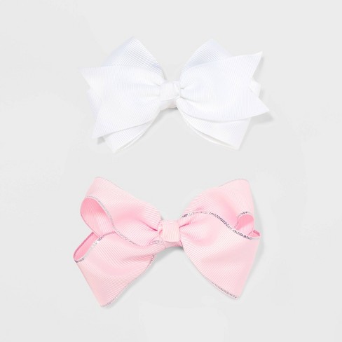 Girls' 2pk Solid Bow Salon Clips - Cat & Jack™ Pink/white : Target