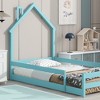Pine Wood Floor Bed Frame With House Shaped Headboard Full-Length Guardrails Twin Size For Toddler Kids Girls Boys - 4 of 4