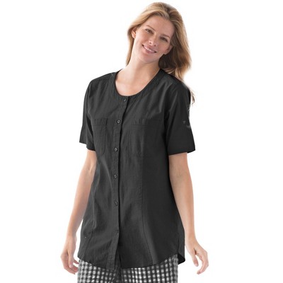 Woman Within Plus Size Short-Sleeve Crinkle Shirt
