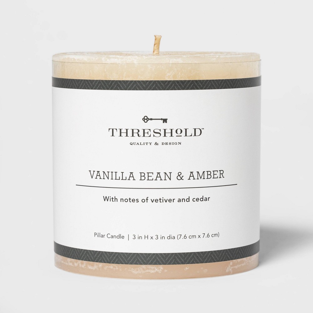 Photos - Other interior and decor 3" x 3" Pillar Vanilla Bean and Amber Candle - Threshold™