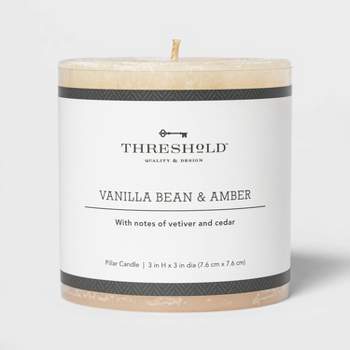 3" x 3" Pillar Vanilla Bean and Amber Candle - Threshold™