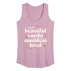 Women's - Instant Message - Beautiful Worthy Confident Loved Graphic Racerback Tank - 1 of 4