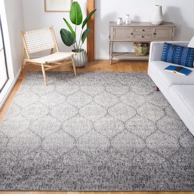 Grey and Ivory Rectangular Cotton Synthetic Area Rug