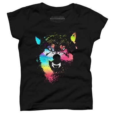 Girl's Design By Humans Technicolor Wolf By clingcling T-Shirt