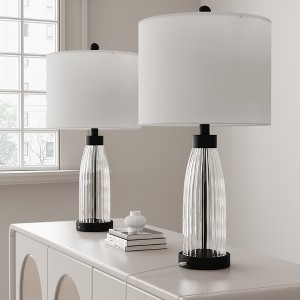 Maxax  Clear Glass Table Lamp with USB Charging,Ribbed Glass Desk Lamp for Bedroom, Living Room - 1 of 4
