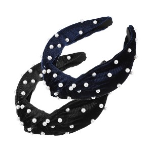 Unique Bargains Women's Velvet Faux Pearl Knotted Headband 2 Pcs - 1 of 4