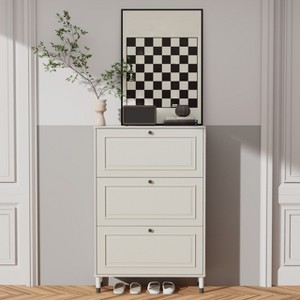 Shoe Storage Cabinet With 3 Flip Drawers, Narrow Shoe Rack Cabinet, Freestanding Shoe Organizer For Hallway Living Room Apartment - 1 of 4