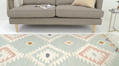 Handmade Dark Blue Geometric Wool Area Rug 8' x 10'