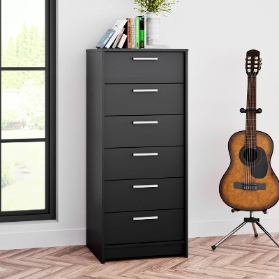 Prepac Studio 50" Tall Essentials 6 Drawer Dresser Black