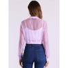 INSPIRE CHIC Women's Long Sleeve Stand Collar Crop Sheer Mesh Bomber Jacket - 3 of 4