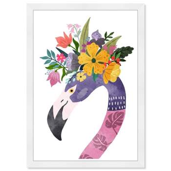 15" x 21" Floral Flamingo Animals Framed Wall Art Print Purple - Wynwood Studio