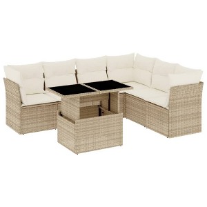 vidaXL 7 Piece Patio Sofa Set with Cushions Beige and Cream Poly Rattan - Without Storage - 1 of 4