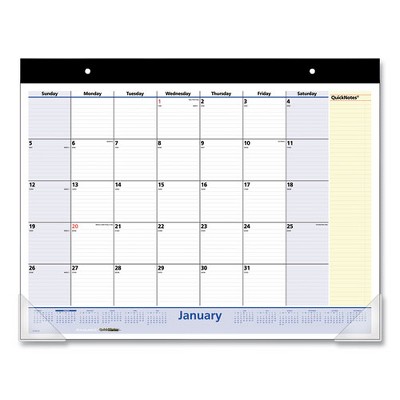 QuickNotes Desk Pad, 22 x 17, White/Blue/Yellow Sheets, Black Binding, Clear Corners, 13-Month: Jan 2025 to Jan 2026